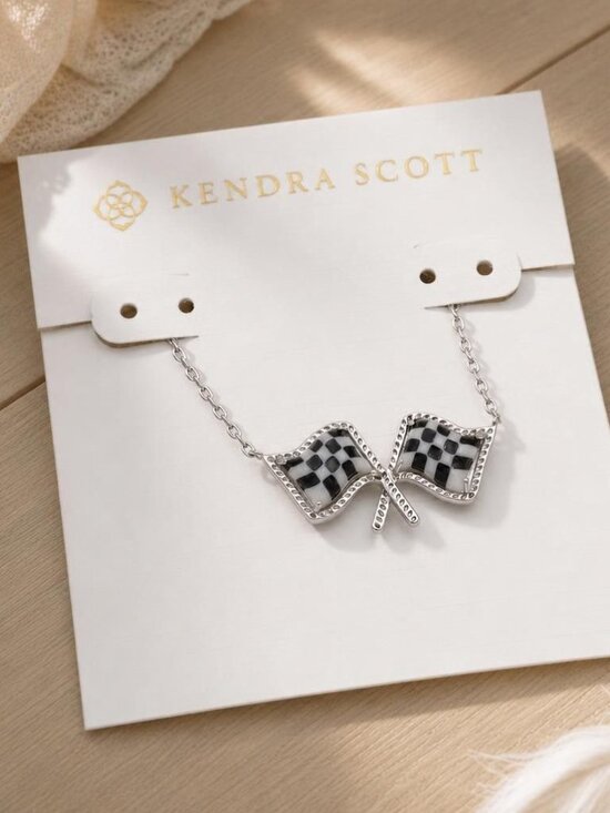 Kendra Scott Jewelry - Kendra Scott Checkered Flag Silver Pendant Necklace